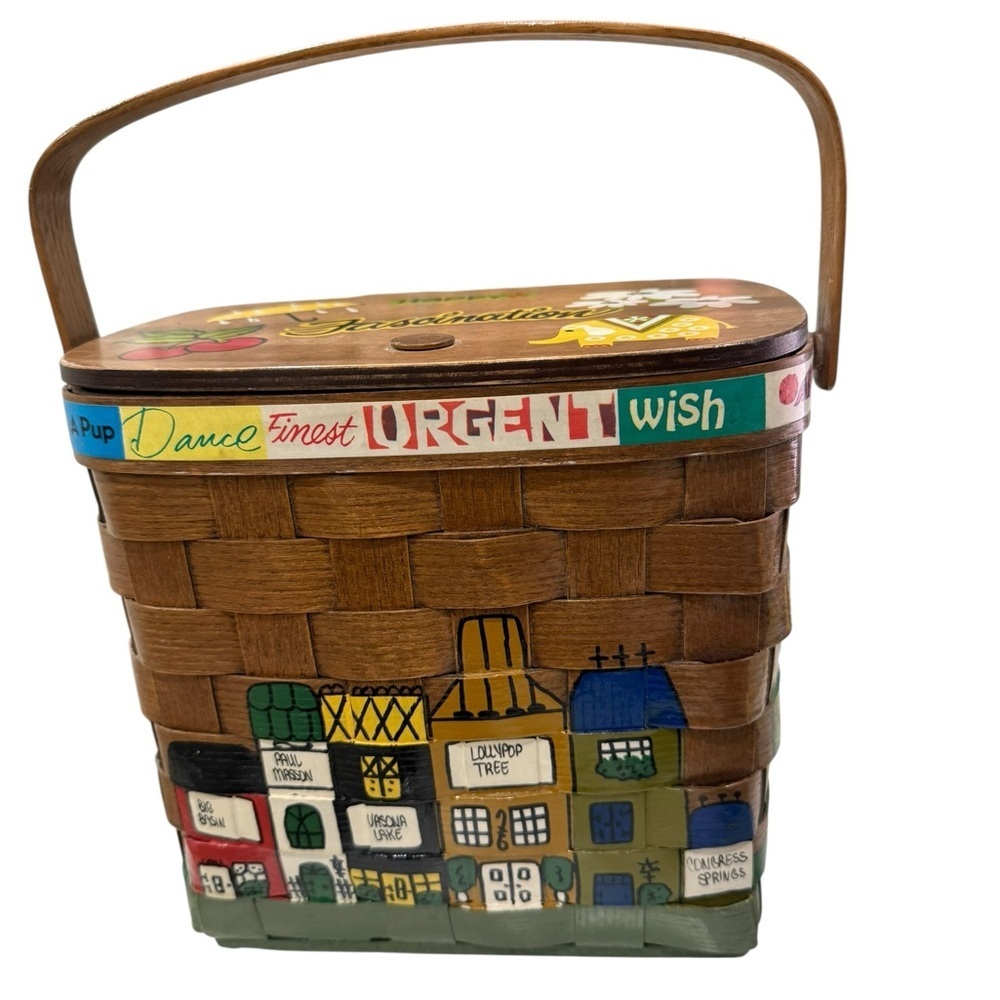 Caro Nan Signed Woven with handles Hand Painted Purse 1970’s Town of Los Gatos